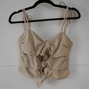 Bec & Bridge Gingham Tie Up Knotted Crop Top Tank Cami Beige Small / US 4